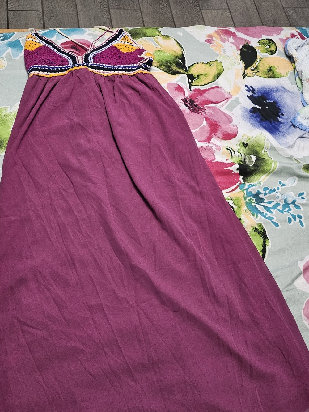 Anthropologie Maeve Violet Sunset Crocheted Boho Maxi Dress Size L
